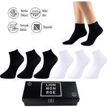 Lion Monroe Saf Bambu Erkek Yarım Konç Düz Siyah - Beyaz Çorap Dikişsiz Premium Kutulu 6'lı L5952AZNP Softaura