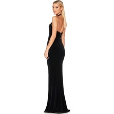 Hanife Glam Couture Hanife Glam Boyundan Askılı Kadife Elbise