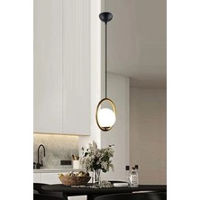 Ömür Avize Agora Modern Siyah Eskitme Kasa Beyaz Kapalı Camlı Tekli Avize