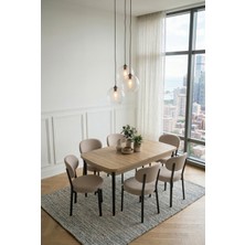 Deren Home Pufy Serisi 80X130 Açılabilir Masa +6 Adet Silinebilir Sandalye Masa Takımı