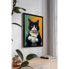 Artavessa Tek Parça Siyah Çerçeve Görünümlü Kedi Baskılı Mdf 48X33 cm Tablo - Model 3