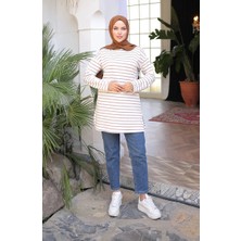Sefa Merve Çizgili Spor Tunik 71295-06 Vizon