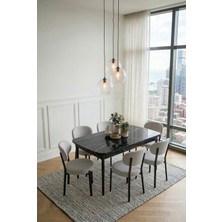 Deren Home Pufy Serisi 80X130 Açılabilir Masa +6 Adet Silinebilir Sandalye Masa Takımı