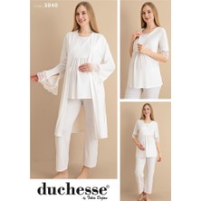 Duchesse 3040 Ekru 3 Lü Hamile Lohusa Pijama Sabahlık Tk