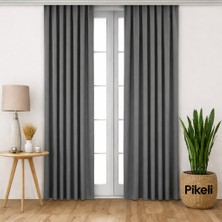 Pikeli Lüks Blackout Karartma Perde - Işık Kesici - Isı & Ses Yalıtımlı (Gri)