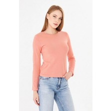 Sortie Collection Kadın Pudra Bisiklet Yaka Pamuklu Uzun Kollu Basic Penye Tshirt Bluz