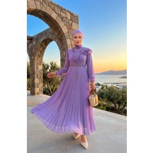 Sefa Merve Fırfır Detaylı Şifon Elbise 50016-02 Lila