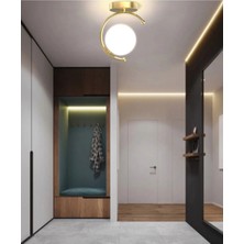 Ömür Avize Lunas Modern Gold Kasa Beyaz Kapalı Camlı Tekli Avize