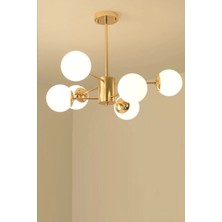 Ömür Avize Rita Modern Gold Kaplama Beyaz Globe Camlı Altılı Avize