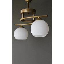 Ömür Avize Hestia Modern Gold Kasa Beyaz Camlı Avize 2li