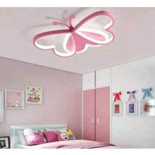Ömür Avize Pembe Kelebek Çocuk Odası Beyaz Ledli Avize