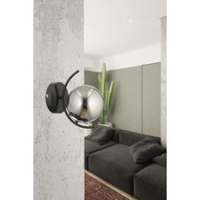 Ömür Avize Moon Siyah Kasa Füme Camlı Duvar Aplik