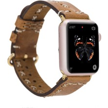 İlk El Grup Apple Watch Uyumlu Deri Kordon 42-44-45MM Aqua V18 Taba