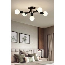 Ömür Avize Loop Modern Tasarım Siyah Renk Beşli Avize (Ampulsüz)