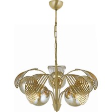 Ömür Avize Made Modern Tasarım Lazer Yapraklı Bal Globe Camlı Beşli Avize