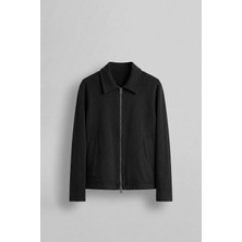 Abluka Online Erkek Relaxed Fit Keten Görünümlü Mevsimlik Ceket Siyah