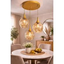 Ömür Avize Damla Eskitme Gold Kasa Sarkıt 3lü Avize