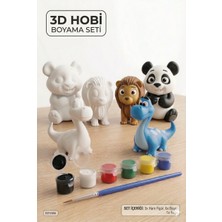 Yubbox Boyanabilir 3D Figür Seti Aslan, Panda, Dinozor- 6 Renk Boya, Fırça- Aktivite Oyuncağı