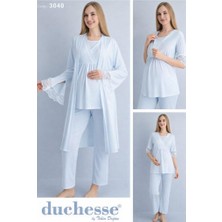 Duchesse 3040 Mavi 3 Lü Hamile Lohusa Pijama Sabahlık Tk