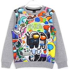 Among Us Dijital Baskı Mevsimlik Erkek Çocuk Uzun Kollu Basic Among Us Sweatshirt Gri 001-0001691