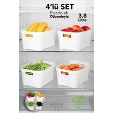 Meleni Home 4'lü 3800 ml Buzdolabı Düzenleyici - Mutfak Banyo Dekoratif Dolap Içi Çok Amaçlı Organizer Beyaz