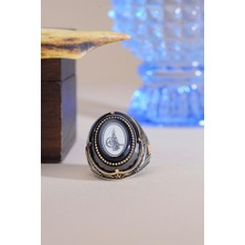 INNUENDO JEWELRY 925 Ayar Gümüş Osmanlı Tuğralı Siyah Taşlı Erkek Yüzük