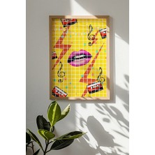 Artavessa Tek Parça Gerçek Ham Ahşap Çerçeveli Popart Kare Çizgili Tablo - Model 1