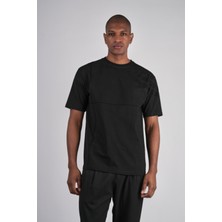 Ex-pent Erkek Dikim Detaylı Regular Kalıp Omuz Flok Baskılı Pamuklu Siyah T-Shirt