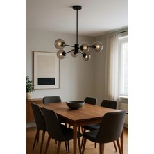 Ömür Avize Rita Modern Siyah Kasa Füme Kapalı Ithal Camlı Altılı Avize