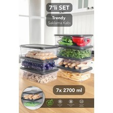 Meleni Home 7 Adet Dikdörtgen Erzak Saklama Kabı - Mikrodalgaya Uygun Düzenleyici Organizer 2,7 Lt Gri