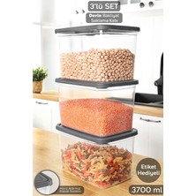 Meleni Home 3 Adet Etiketli Derin Erzak Saklama Kabı - Bakliyat Şeker Un Kabı Gıda Erzak Kutusu 3700 ml Şeffaf