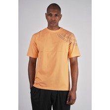 Ex-pent Erkek Dikim Detaylı Regular Kalıp Omuz Flok Baskılı Pamuklu Turuncu T-Shirt