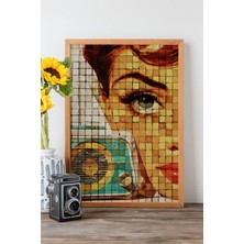 Artavessa Tek Parça Gerçek Ham Ahşap Çerçeveli Popart Mosaic Çizgili Tablo - Model 24