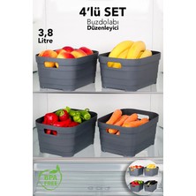 Meleni Home 4'lü 3800 ml Buzdolabı Düzenleyici - Mutfak Banyo Dekoratif Dolap Içi Çok Amaçlı Organizer Antrasit