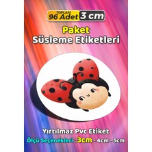 Sb Store Uğur Böceği Temalı Ambalaj Hediye Paket Süsleme Etiketi Model 165 - 96 Adet 3cm