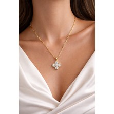 Livaz Accessories Çelik Kadın Gold Zirkon Taşlı 4 Yapraklı Yonca