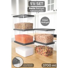 Meleni Home 5 Adet Etiketli Derin Erzak Saklama Kabı - Bakliyat Şeker Un Kabı Gıda Erzak Kutusu 3700 ml Şeffaf