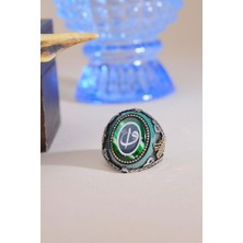 İnnuendo Jewelry 925 Ayar Gümüş Yeşil Taşlı Hz.ali Yazılı Erkek Yüzük (Osmanlı Model)