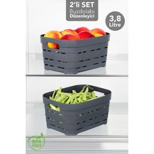 Meleni Home 2 Adet 3,8 Lt Delikli Buzdolabı Düzenleyici - Mutfak Banyo Çok Amaçlı Dolap Içi Organizer Antrasit