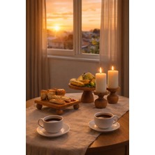 Justwood Rustik Ahşap Sofra Seti – 25 cm Lucca Ayaklı Tabak, 17X25 cm Risus Sunumluk ve Nar Tabaklı Şamdan