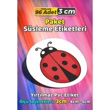Sb Store Uğur Böceği Temalı Ambalaj Hediye Paket Süsleme Etiketi Model 168 - 96 Adet 3cm