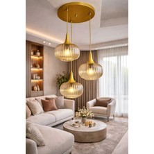 Ömür Avize Pare 3lü Eskitme Gold Kasa Sarkıt Avize