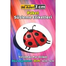Sb Store Uğur Böceği Temalı Ambalaj Hediye Paket Süsleme Etiketi Model 157 - 96 Adet 3cm