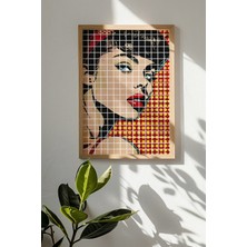 Artavessa Tek Parça Gerçek Ham Ahşap Çerçeveli Popart Kare Çizgili Tablo - Model 19