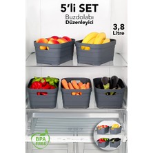 Meleni Home 5'li 3800 ml Buzdolabı Düzenleyici - Mutfak Banyo Dekoratif Dolap Içi Çok Amaçlı Organizer Antrasit