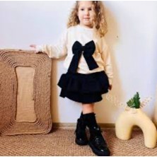 Butik Kız Çocuk %100 Pamuklu Fiyonk Detaylı 2'li Etekli Takım