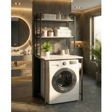 GOLDFALEZ Çamaşır Makinesi Dolabı 2 Katlı Geniş Depolama Raf Ünitesi Metal Banyo Organizer Standı 260Siyah