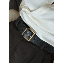 KİLİGİSTANBUL Lura Siyah Suni Deri Örme Desen Kemer 100 cm