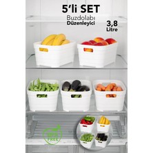 Meleni Home 5'li 3800 ml Buzdolabı Düzenleyici - Mutfak Banyo Dekoratif Dolap Içi Çok Amaçlı Organizer Beyaz