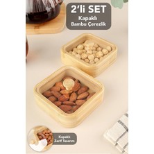 Meleni Home 2'li Kapaklı Bambu Çerezlik Seti - Kahve Yanı Sunum Kasesi Sunumluk Kahvaltılık Bambu Kase